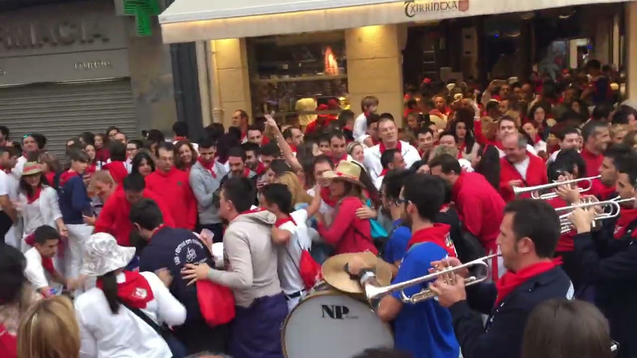 San Fermin Party on the street, music, dancing, drinking and having fun outdoors