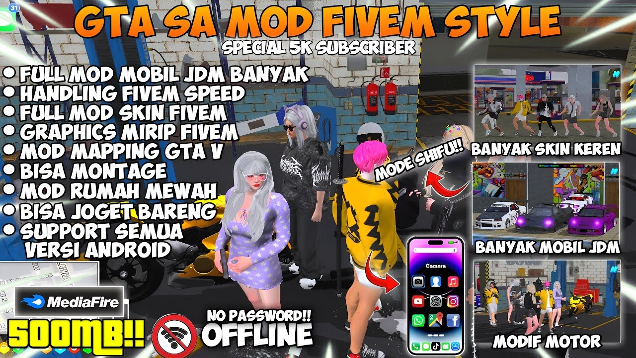 GTA: SA MOD FIVEM MIX KEIZERZ STYLE‼️FULL MOD MOBIL JDM & FULL SKIN FIVEM😱SPECIAL 5K SUBSCRIBER V6🔥