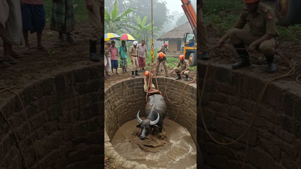 Shocking Village Rescue Massive Buffalo Pulled from Deep Well in Dramatic Operation!