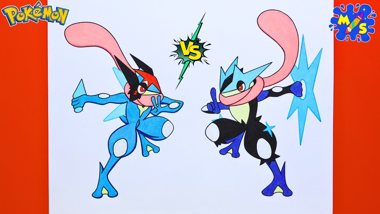 How to Draw Ash Greninja VS Mega Greninja from Pokemon