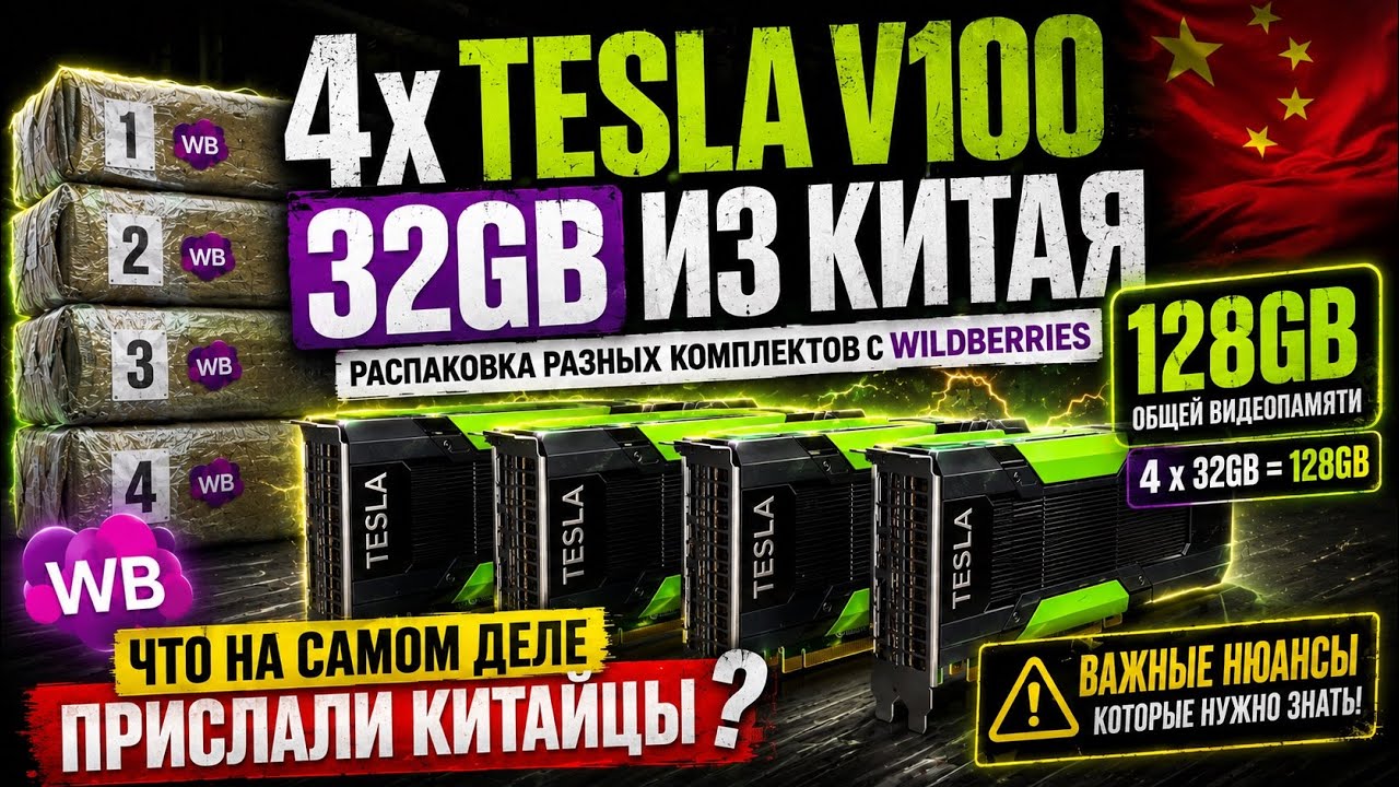 🔥 Заказал 4&times; Tesla V100 32GB SXM2 на Wildberries | 😱 Вот что приехало из Китая
