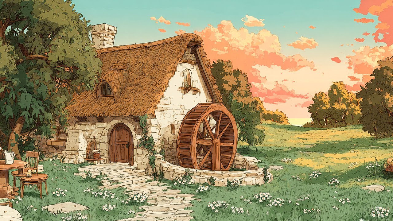 A Cozy Cottage With A Windmill Under Soft Clouds | Cozy Ambiance