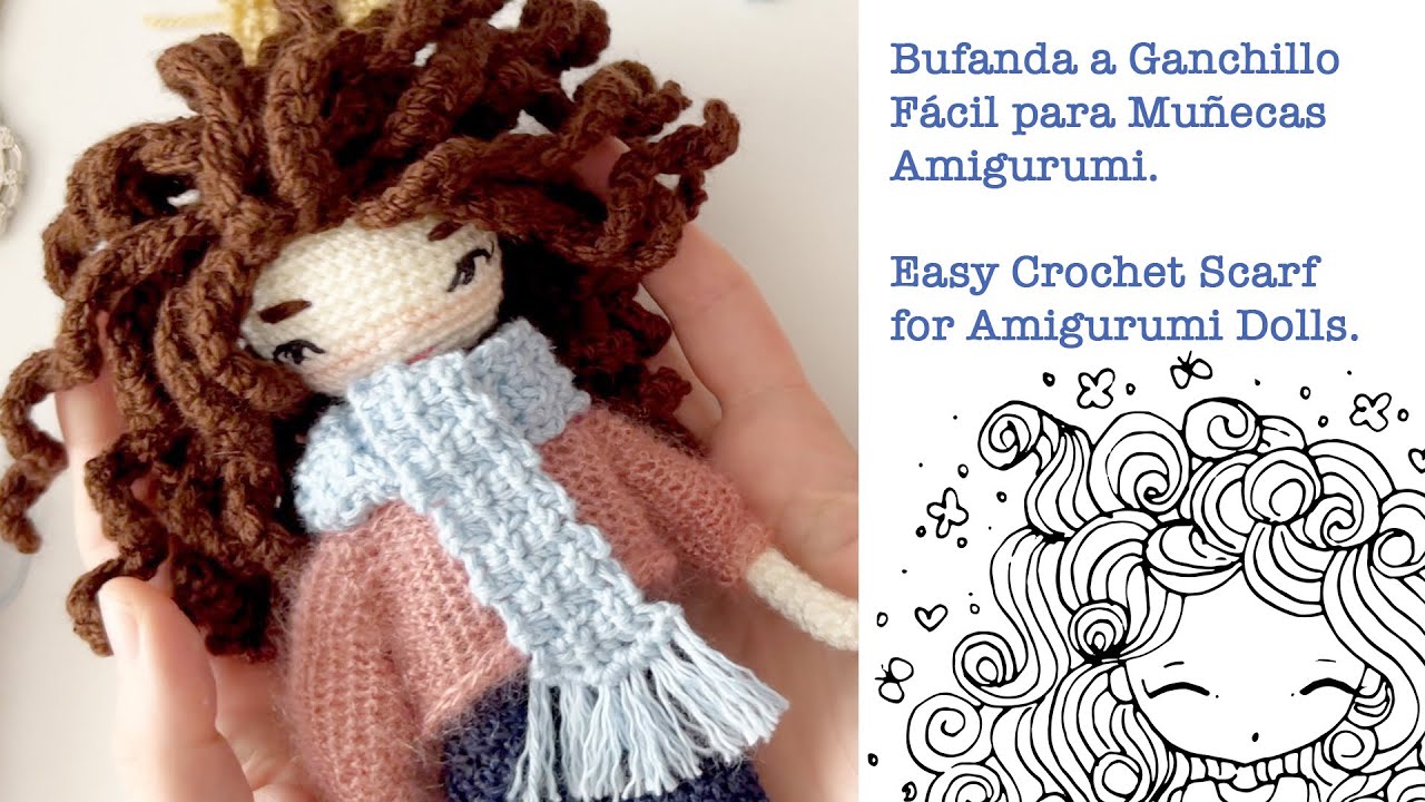 Cómo Tejer Bufanda a Ganchillo para Muñecas Amigurumi. Paso a Paso Facil