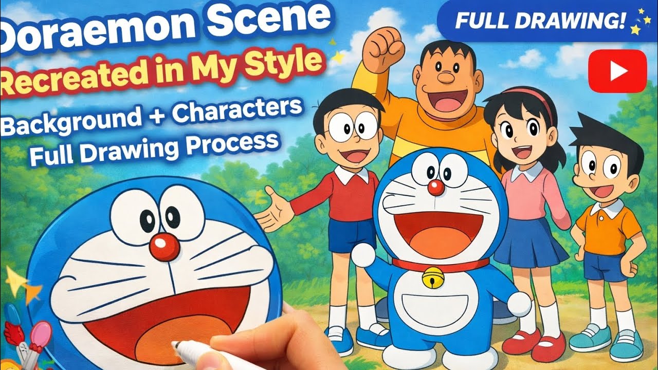 Doraemon Scene Recreated in My Style 🎨✨ | Background + Characters Drawing (PART-1)