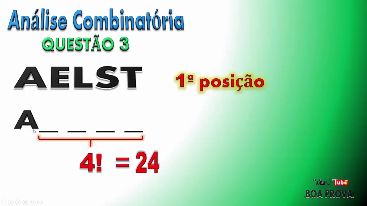 PERMUTA&Ccedil;&Atilde;O (An&aacute;lise Combinat&oacute;ria) - Quest&atilde;o 3 - Anagramas em Ordem Alfab&eacute;tica - (v&iacute;deo 3 de 6)
