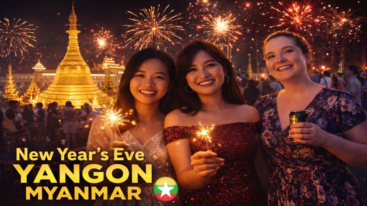 New Year's Eve Celebration in Chinatown and Downtown Yangon, Myanmar 🇲🇲