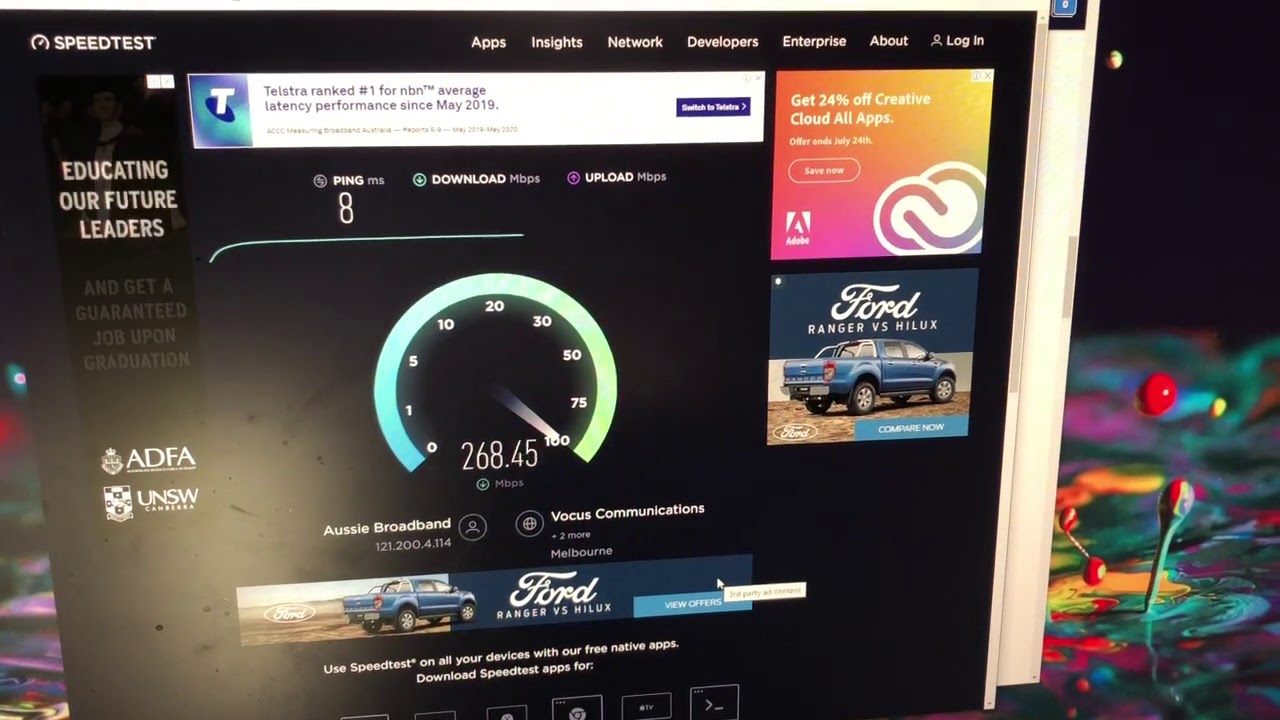 Speed Test On Aussie Broadband HFC Network 250mbps