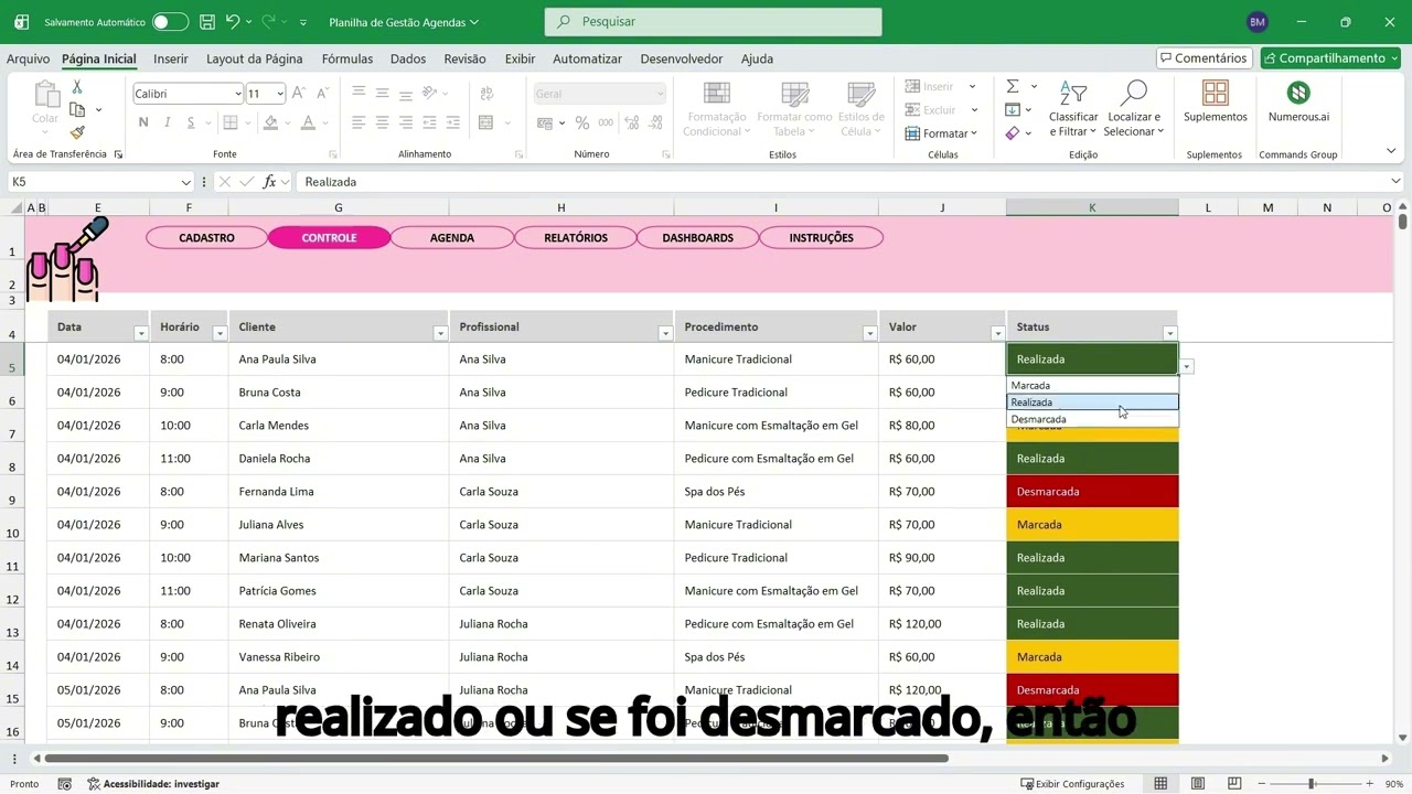 📌 Planilha de Agenda para Manicure e Pedicure em Excel | Controle Completo do Salão