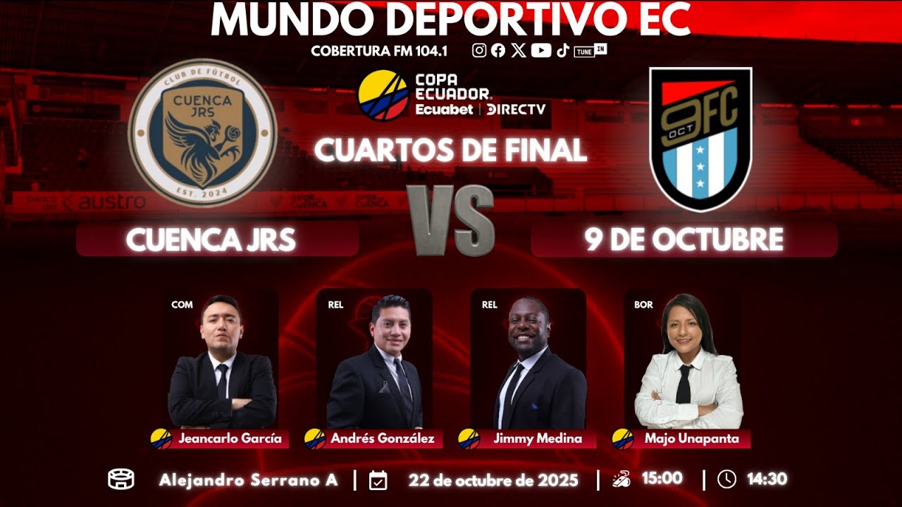 #ENVIVO #COPAECUADOR #CUENCAJR VS #9DEOCTUBRE ESCUCHALO POR  RADIO COBERTURA 104.1 FM