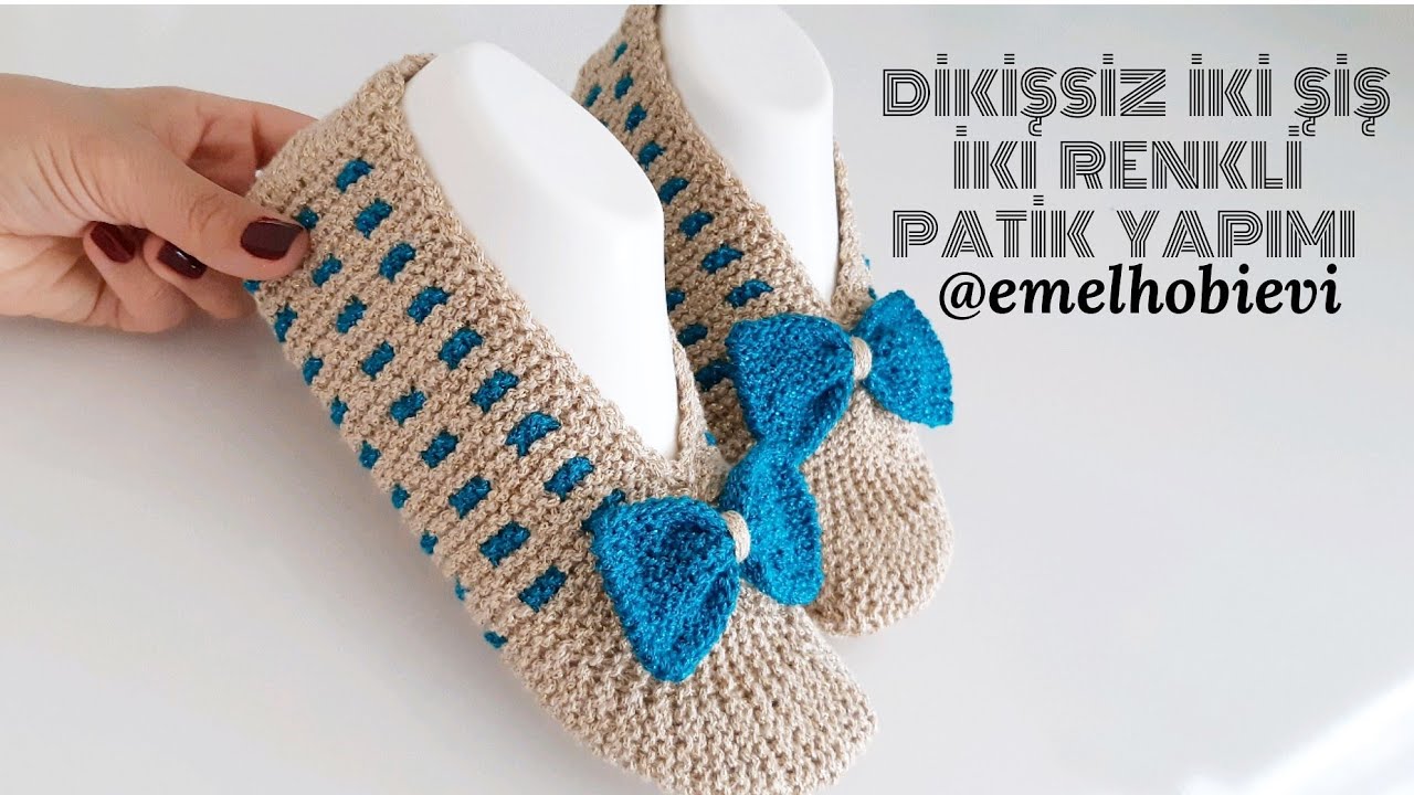 Dikişsiz İki Şiş İki Renkli Patik Yapımı / 39_40 İçin