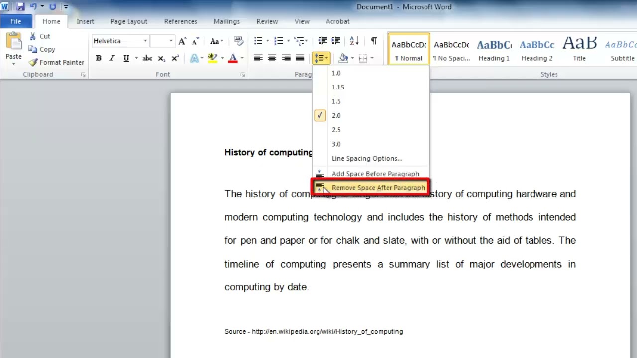 Word: Change Paragraph Spacing