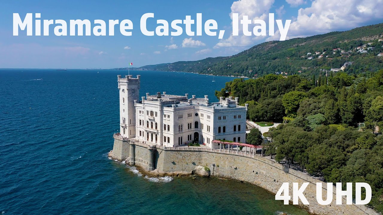 Miramare Castle (4K UHD) - Flying Over Italy - Relaxing Music Along With Beautiful Nature Videos