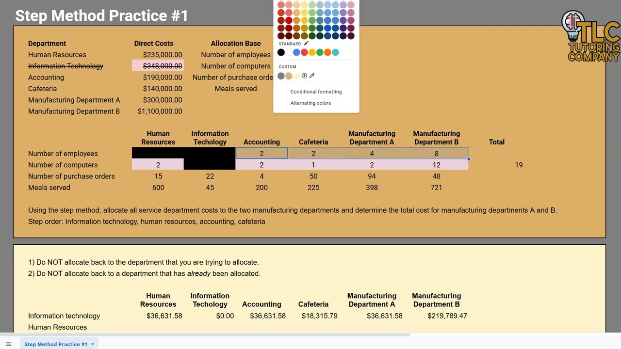 Step Method Practice #1 (Allocating Service Department Costs)