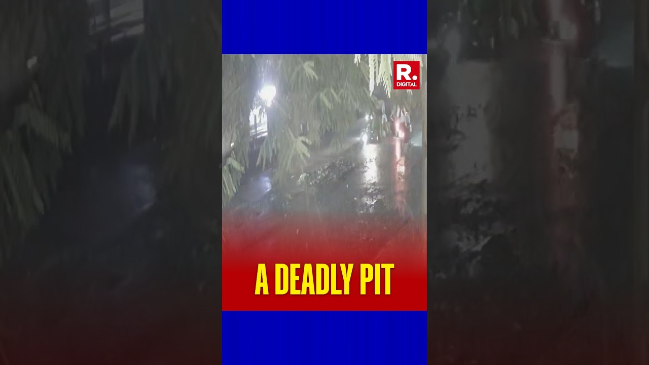 Caught on Cam: Youth Dies After Bike Falls Into Rainwater Filled Open Pit in Surat