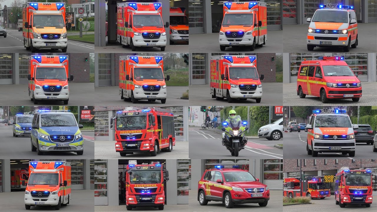 Feuerwehr und Rettungsdienst Krefeld & Polizei Krefeld auf verschiedene Einsatzfahrten