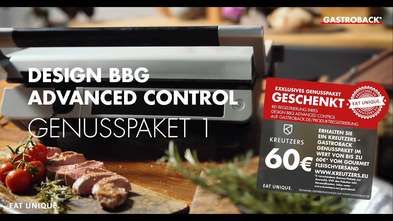 Kreutzers.eu - Waliser Lammr&uuml;cken und Gastroback Kontaktgrill Design BBQ Advanced Control 42539