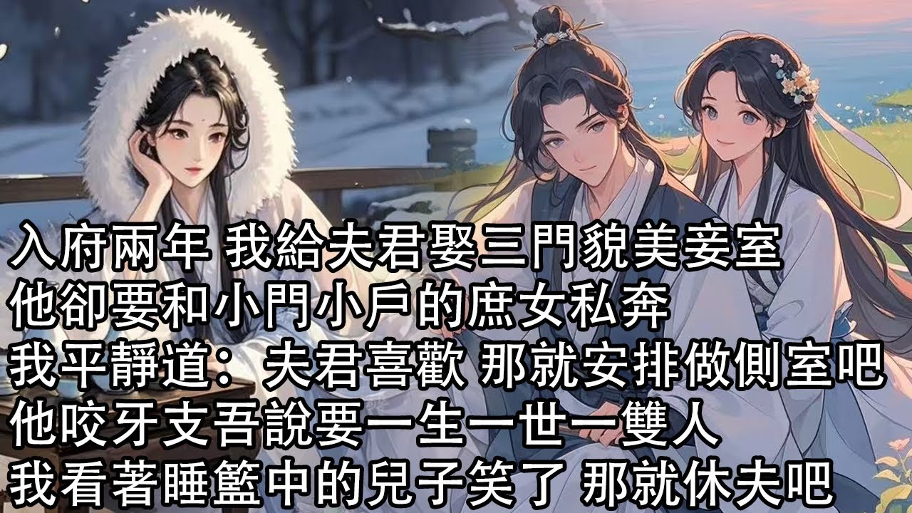 【一口氣看完】入府兩年 我給夫君娶三門貌美妾室，他卻要和小門小戶的庶女私奔，我平靜道：夫君喜歡 那就安排做側室吧，他咬牙支吾說要一生一世一雙人，我看著睡籃中的兒子笑了 那就休夫吧