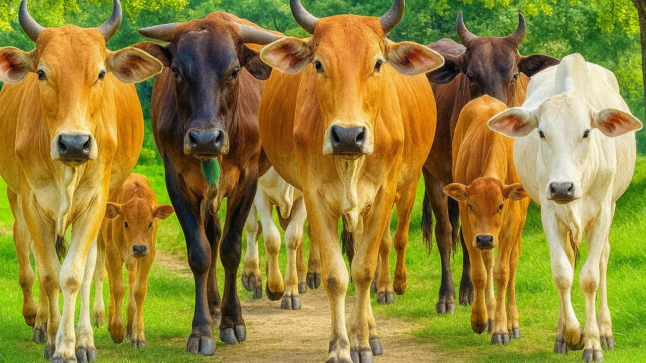 Puluhan Kerumunan Gembala Sapi Lucu Berlarian Di Ladang Warga Menyelusuri Jalan Pasar Melaju Kandang