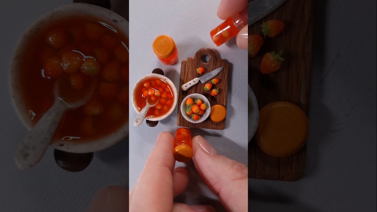 Miniature jar with strawberry juice 🍓