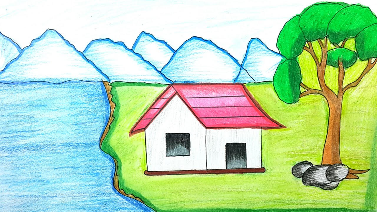How to draw landscape  scenery || oil pastel beautiful drawing easy || step by step video