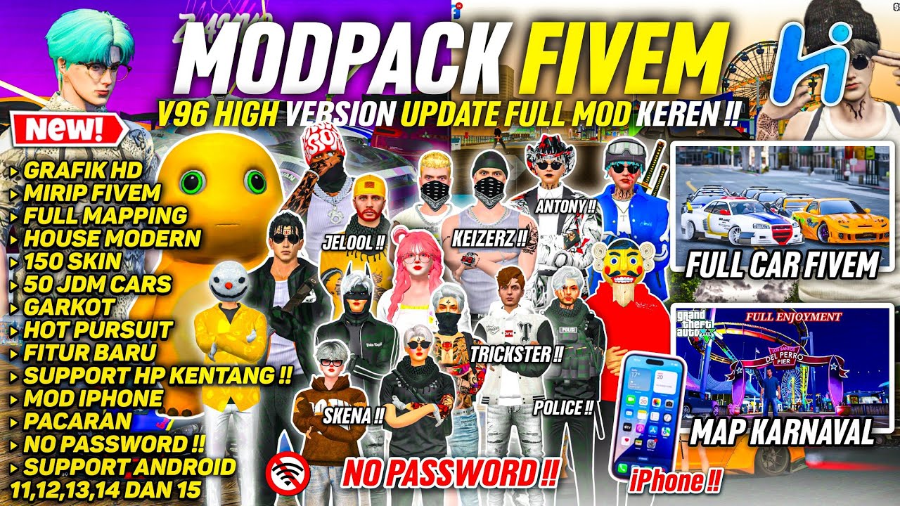 SHARE‼️GTA SA MODPACK FIVEM V96 HIGH VERSION FULL SKIN,JDM CARS AND MAPPING 😱🥶 - SUPPORT SEMUA HP !!
