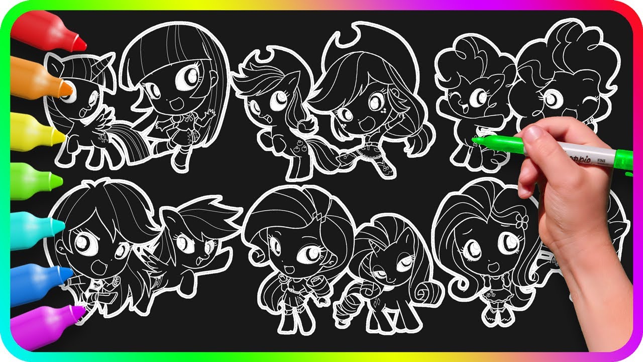 EQUESTRIA GIRLS vs MY LITTLE PONY - Black Board Coloring / How to color My Little Pony