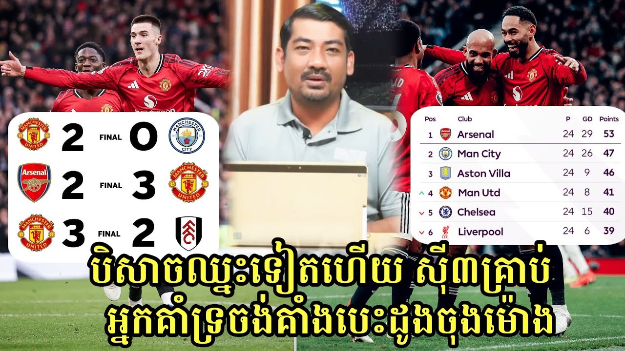 ឡូយមែន! ឈ្នះ៣ប្រកួតជាប់គ្នា Man United 3-2 Fulham បិសាចរកបាន៣ពិន្ទុរក្សាតំណែង Top 4 Premier League 
