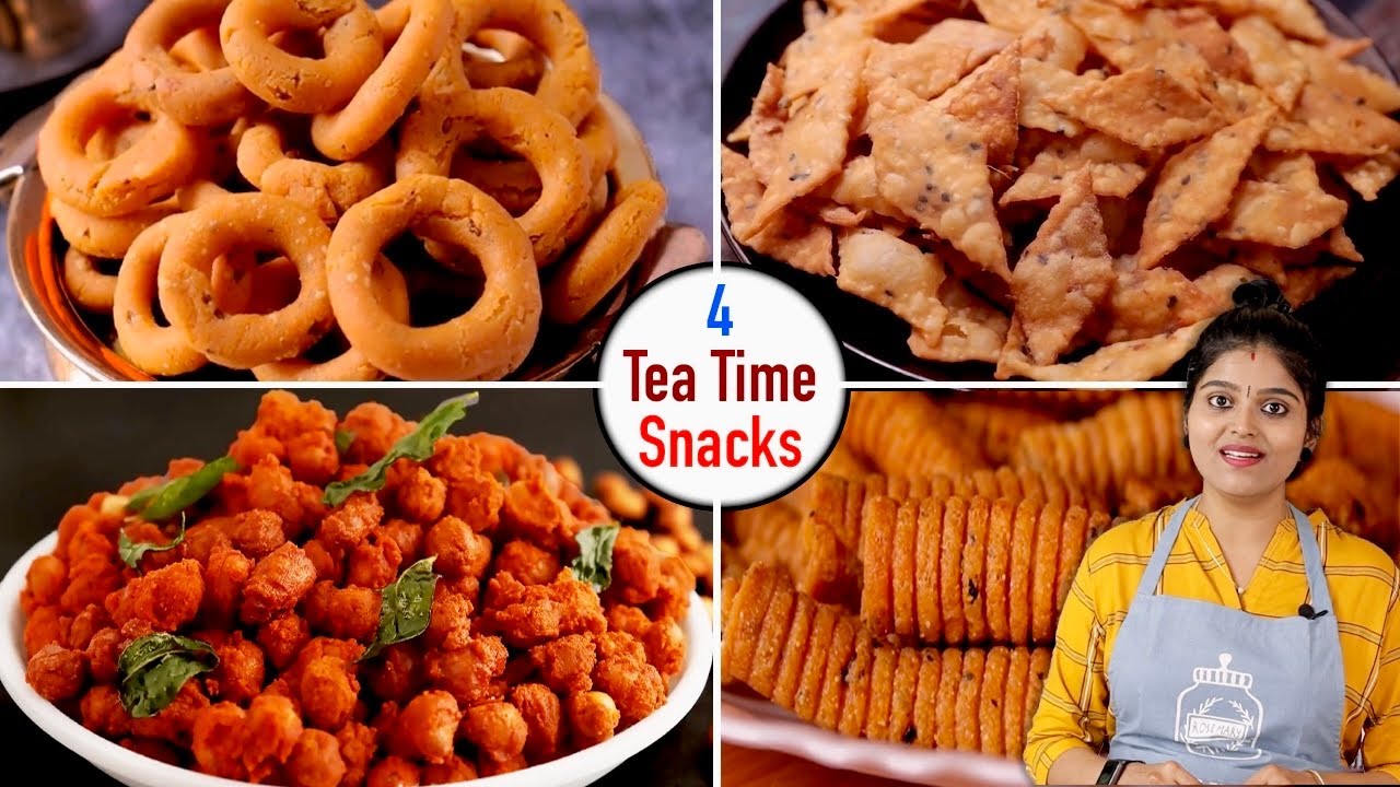 வீட்டிலிருக்கும் பொருளில் சட்டுனு செய்ற 4 வித மொறு மொறு ஸ்நாக்ஸ்👌| 4 Easy & Crispy Tea Time Snacks