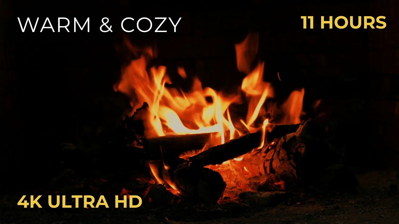 Warm & Cozy Fireplace 4K 🔥 Crackling Fire Sounds for Deep Sleep (11 Hours)
