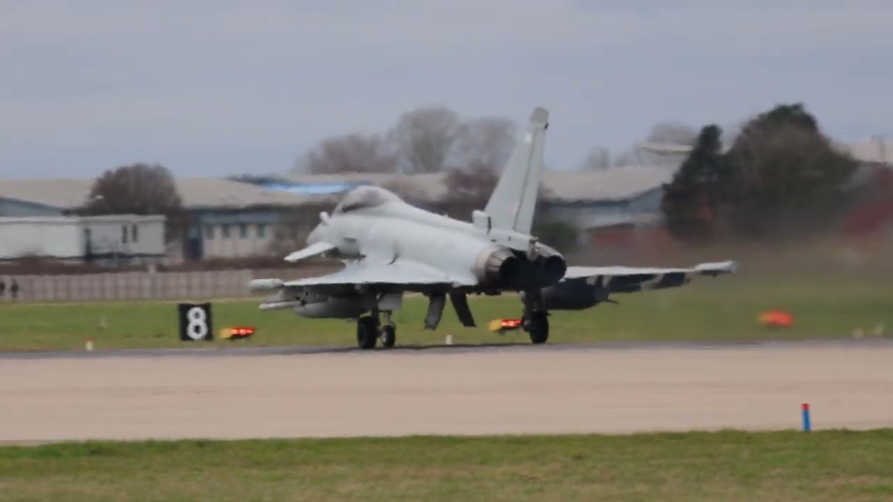 2 X MIGHTY TYPHOONS TAXI AND DEPART RAF CONINGSBY