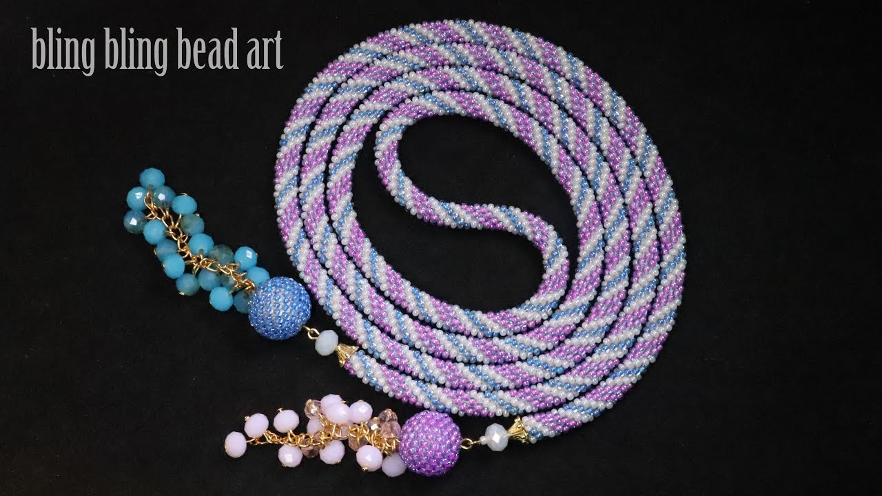 آموزش  گردنبند بلند با روش منجوق بافی (قلاب بافی منجوقی) How to make bead crochet necklace