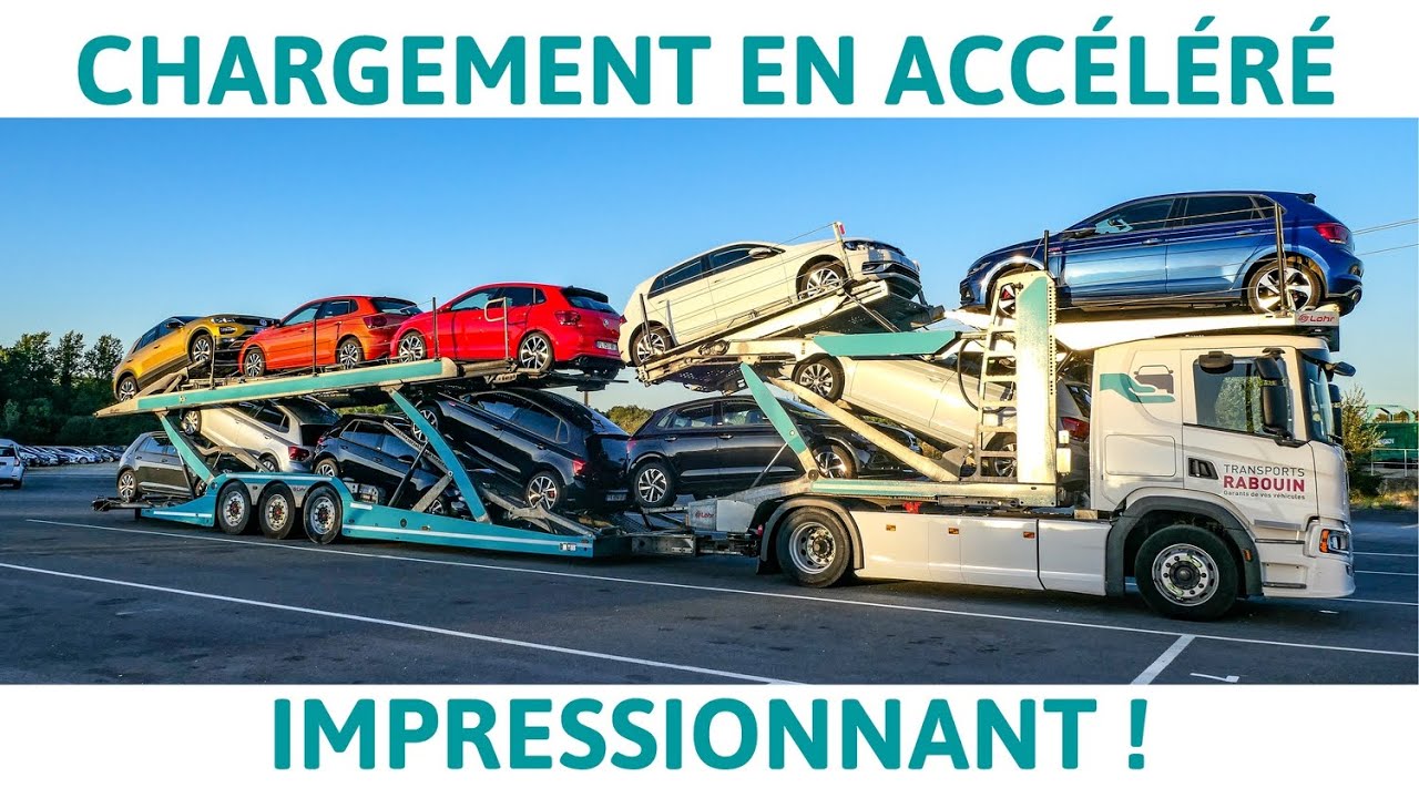 IMPRESSIONNANT ! Chargement d'un porte-voitures en accéléré (timelapse) - Transports rabouin