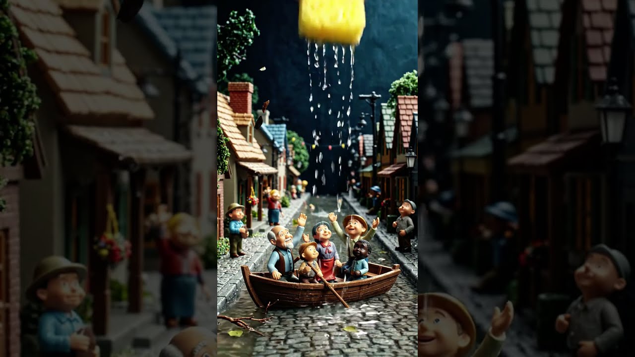 🌊 Giant Flood Swallows Tiny Village! 😱 Sponge Rescue | 3D Animation #Shorts
