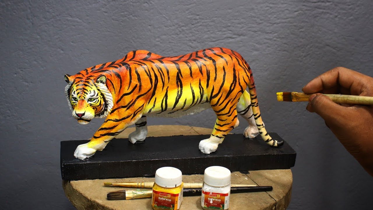 How to make tiger | clay tiger making and colouring | clay modelling tiger