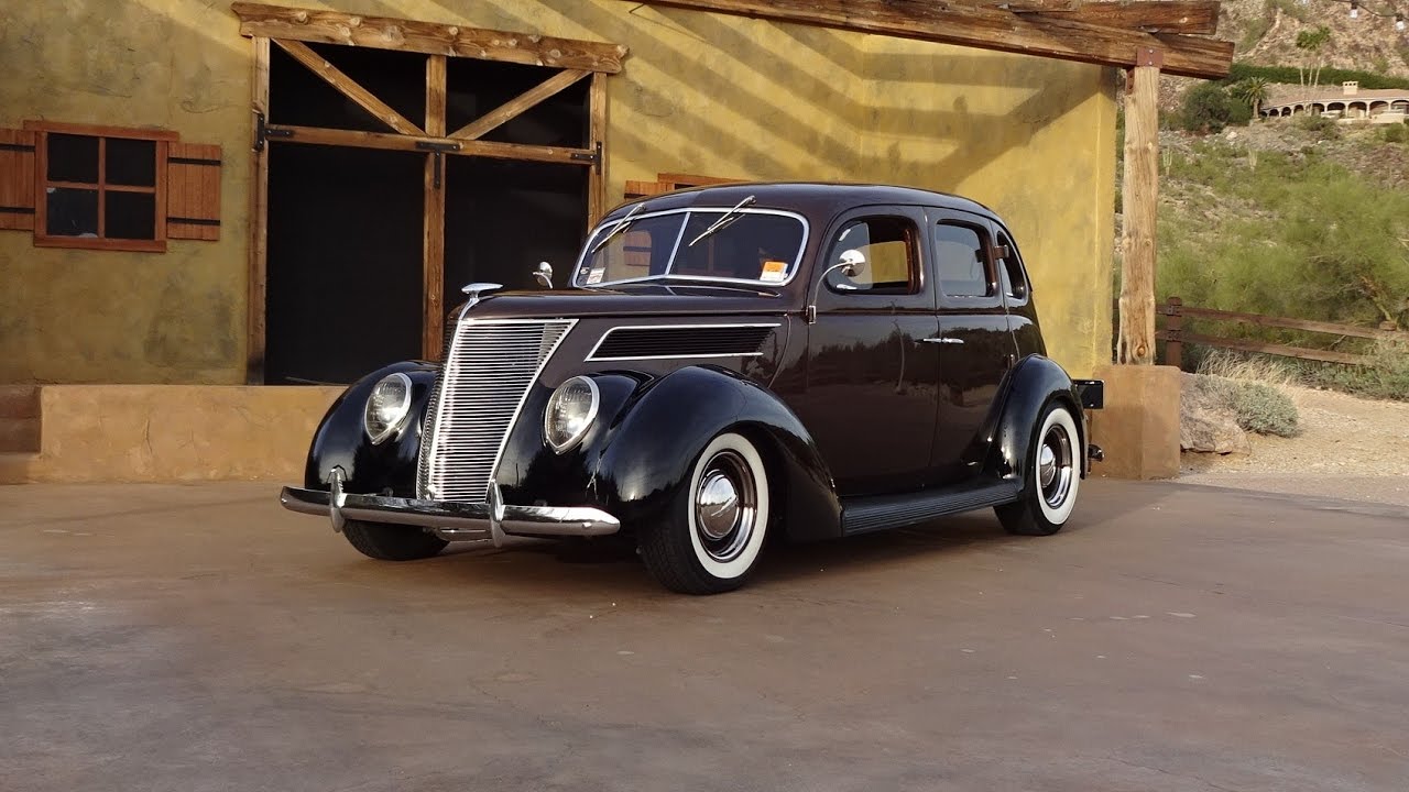1937 Ford Slantback Custom 4 Door in Brown & Black & Engine Sound on My Car Story with Lou Costabile
