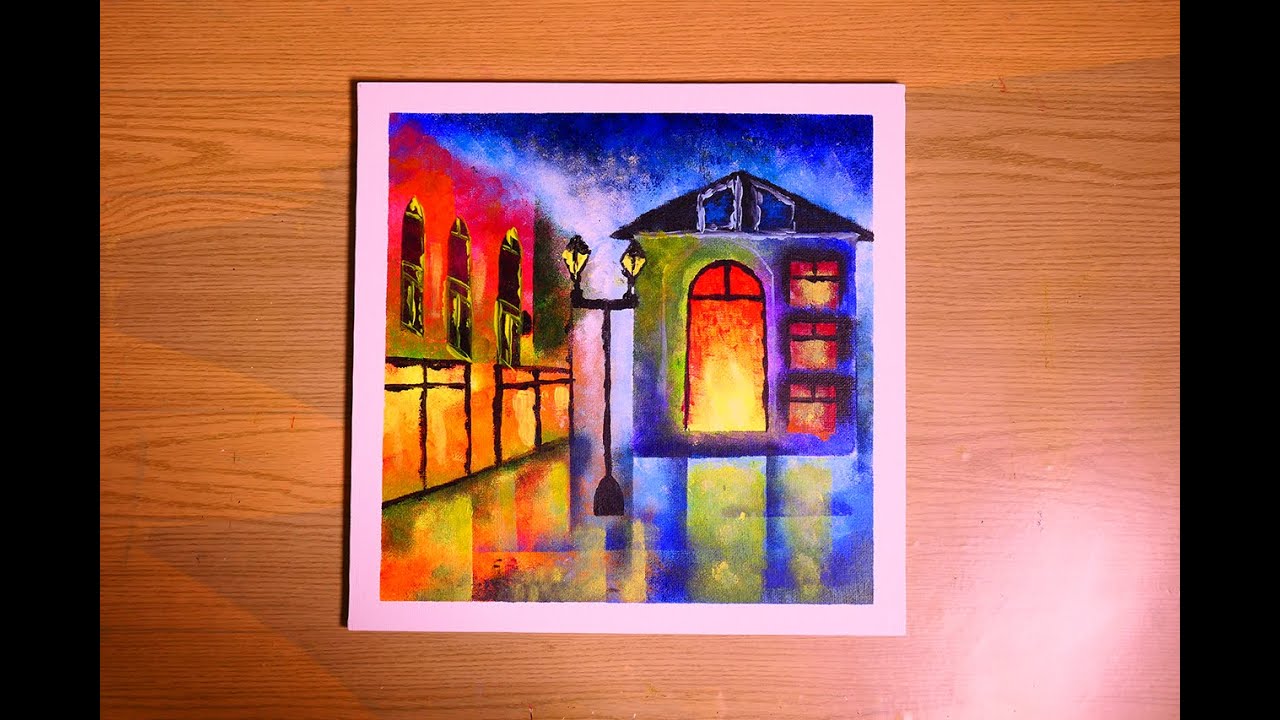Colorful Street Abstract With Sponge Technique | Acrylics Painting | Art Demonstration