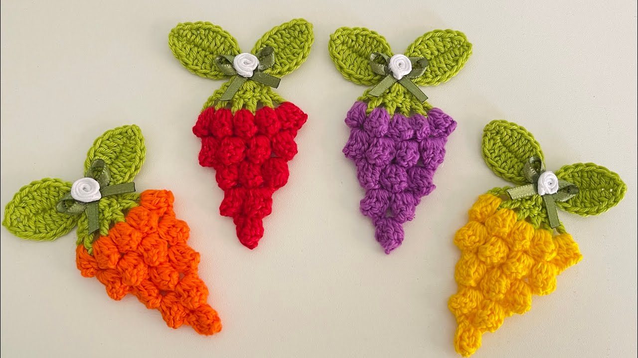 Frutinhas em crochê ímã de geladeira ou para aplicação rápida e fácil de fazer