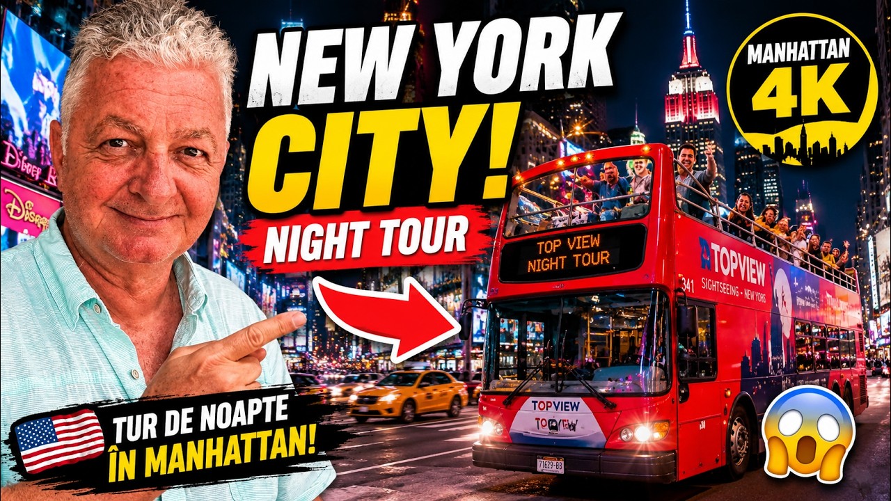 NEW YORK CITY  - Double Decker Bus Night Tour in MANHATTAN [4K]