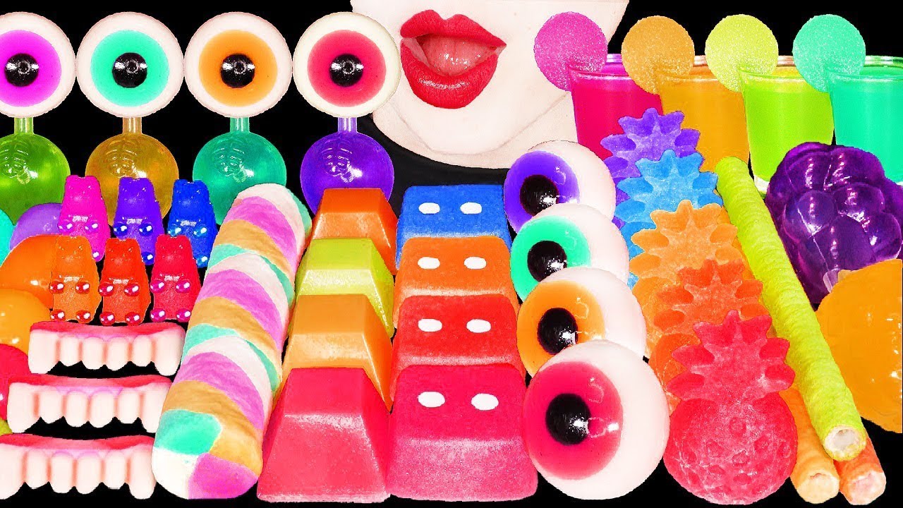 ASMR RAINBOW DESSERTS  FRUIT SNACK JELLY, STRAWBERRY GUMMY 무지개 디저트 먹는 색연필, 닉클 먹방 MUKBANG COMPILATION