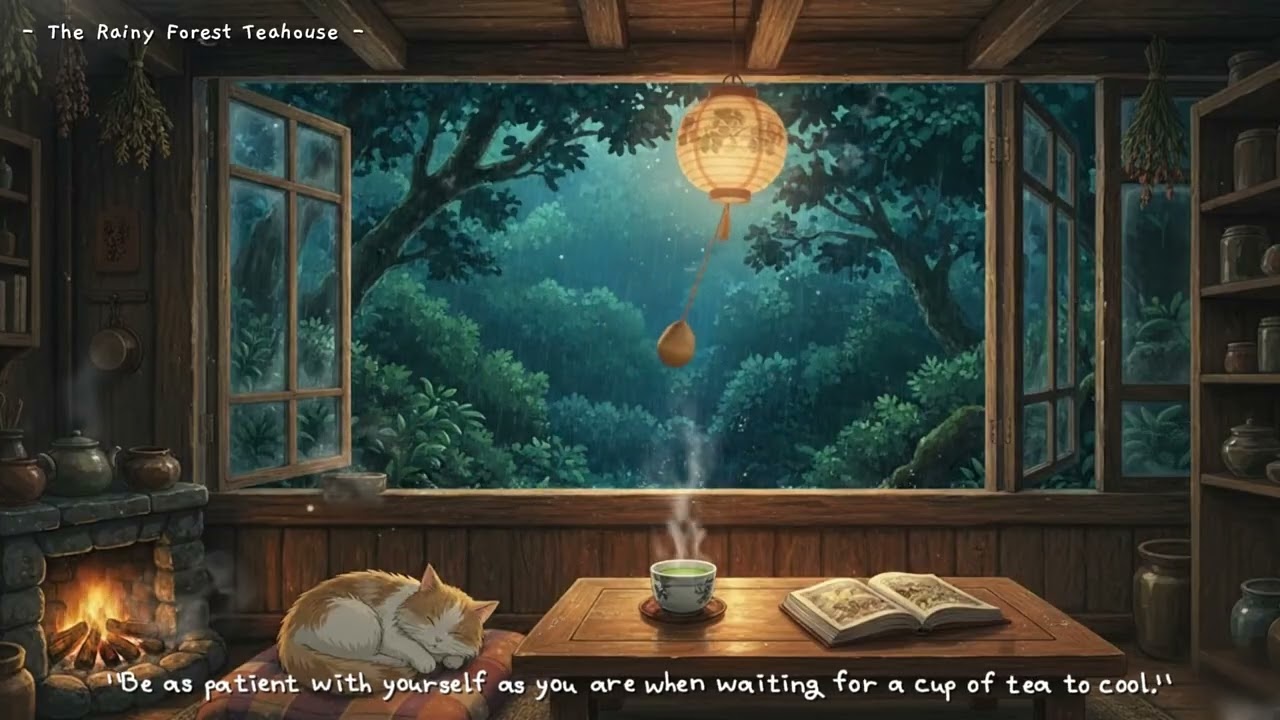 The Rainy Forest Teahouse 🍵 Healing & Peaceful Ghibli Music for Rest & Sleep