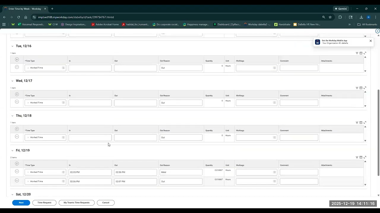 Обучение сотрудников в Workday: просмотр и редактирование рабочего времени