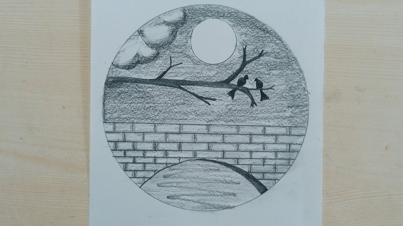 Beautiful Moonlight Bridge Scenery Drawing 🌙 | Easy Pencil Drawing for Beginners