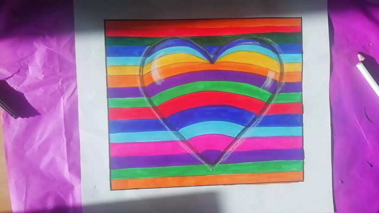 G&Ouml;RSEL SANATLAR DERSİ ETKİNLİKLERİ , Basit 3 boyutlu kalp &ccedil;izimi nasıl yapılır?How draw a 3D heart?