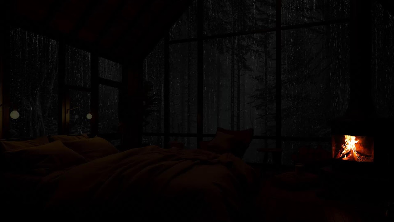 Rainy Night in a Cozy Cabin: Fireplace and Rain Sounds for Deep Sleep and Calm