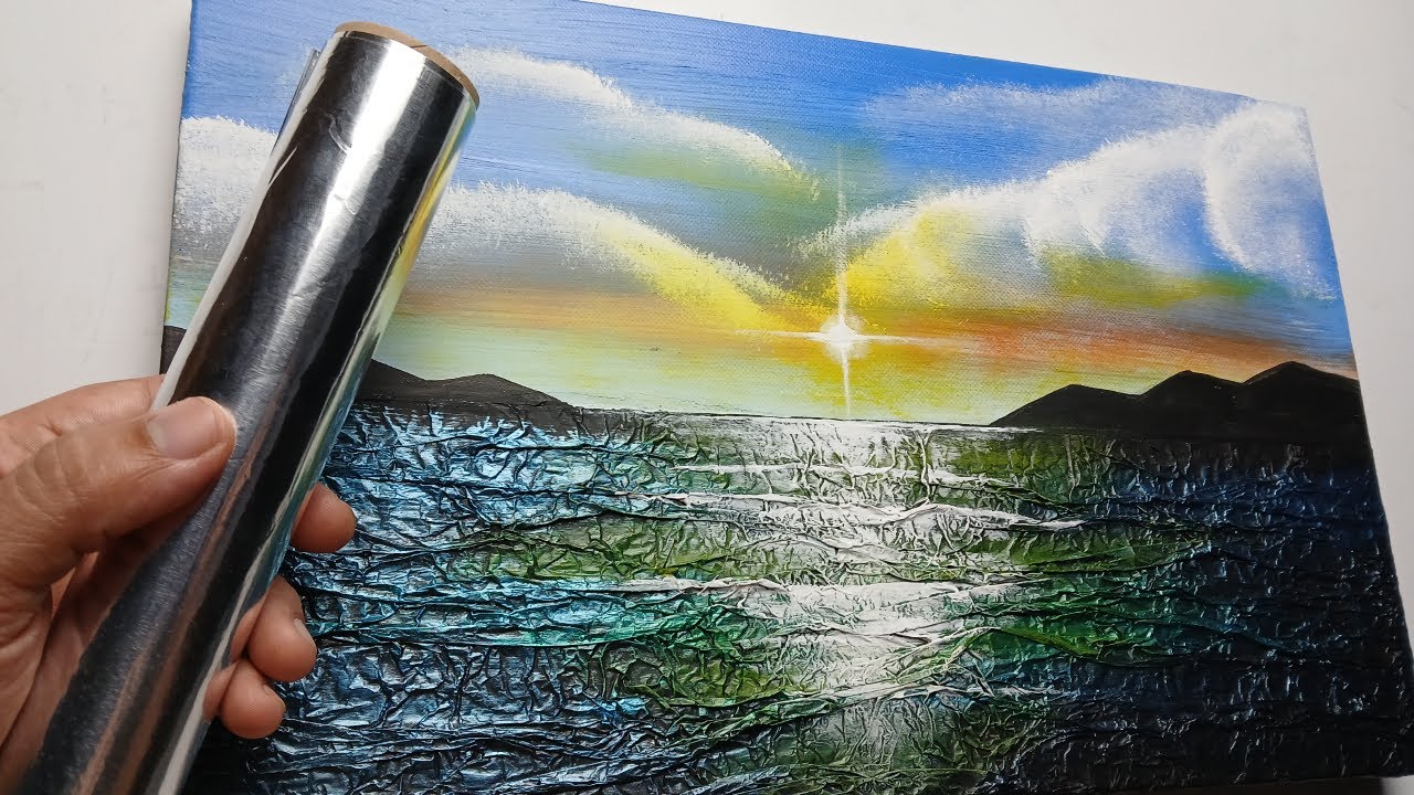 Textured Seascape Painting with Aluminum Foil