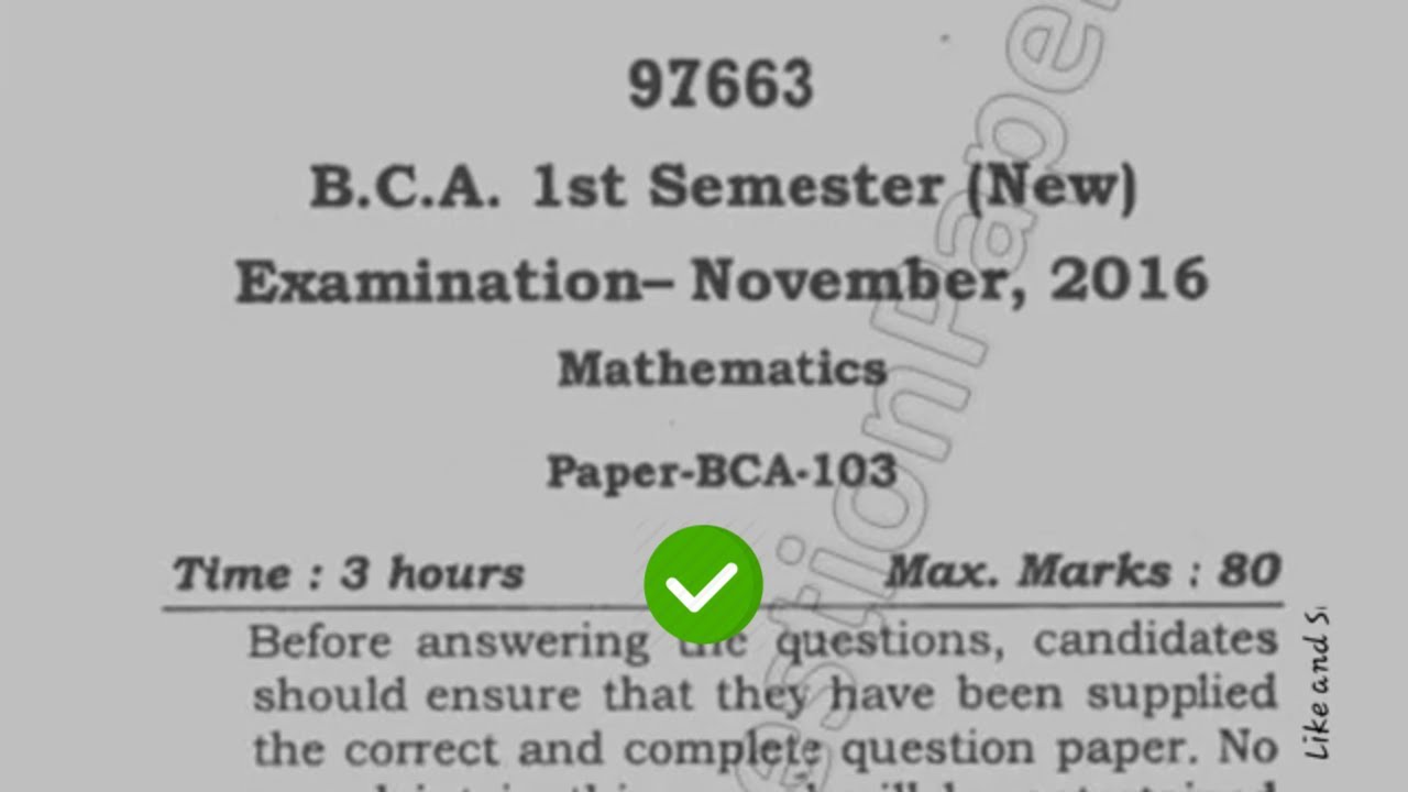 [2016] Mdu BCA 1st Sem Mathematics Question Paper #MduQuestionPaper