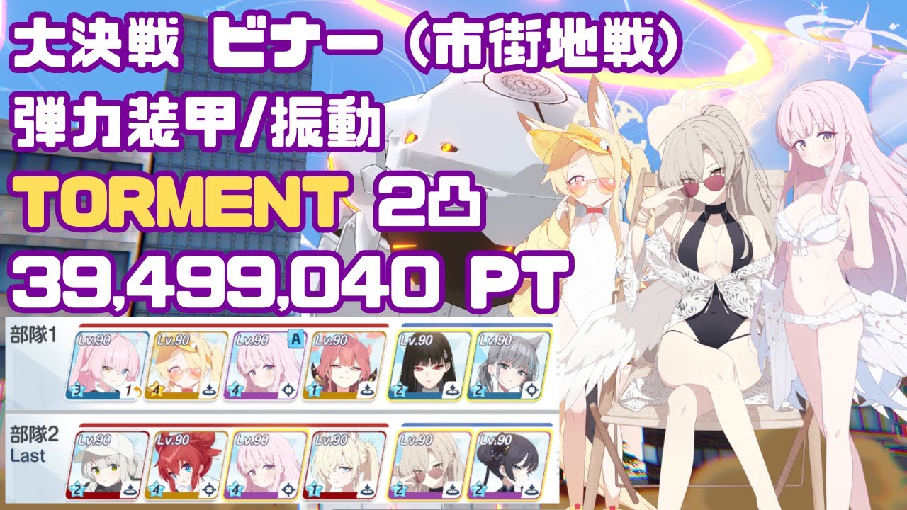【ブルアカ】大決戦 ビナー 弾力装甲(振動) TORMENT 2凸 39,499,040Pt 市街地戦