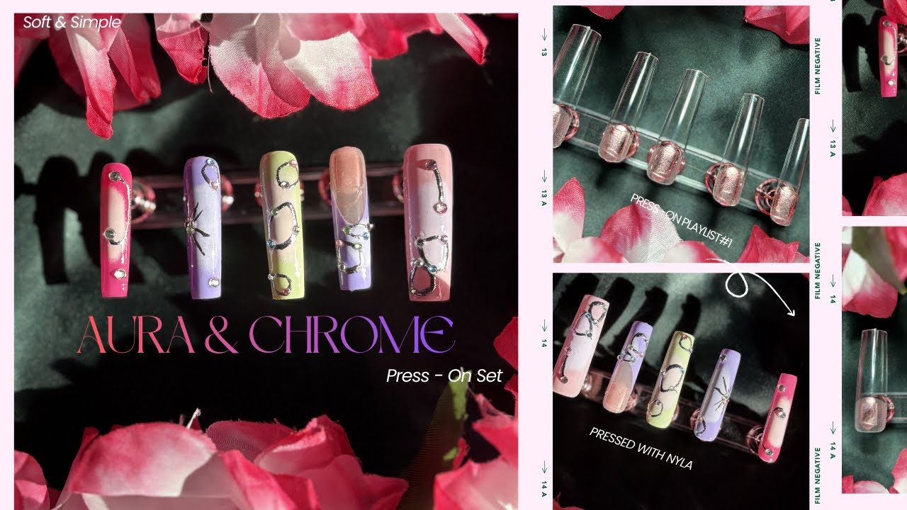 Aura & Chrome Spring 2XL Square Press - On Nails | Make press ons with me🪻☔️