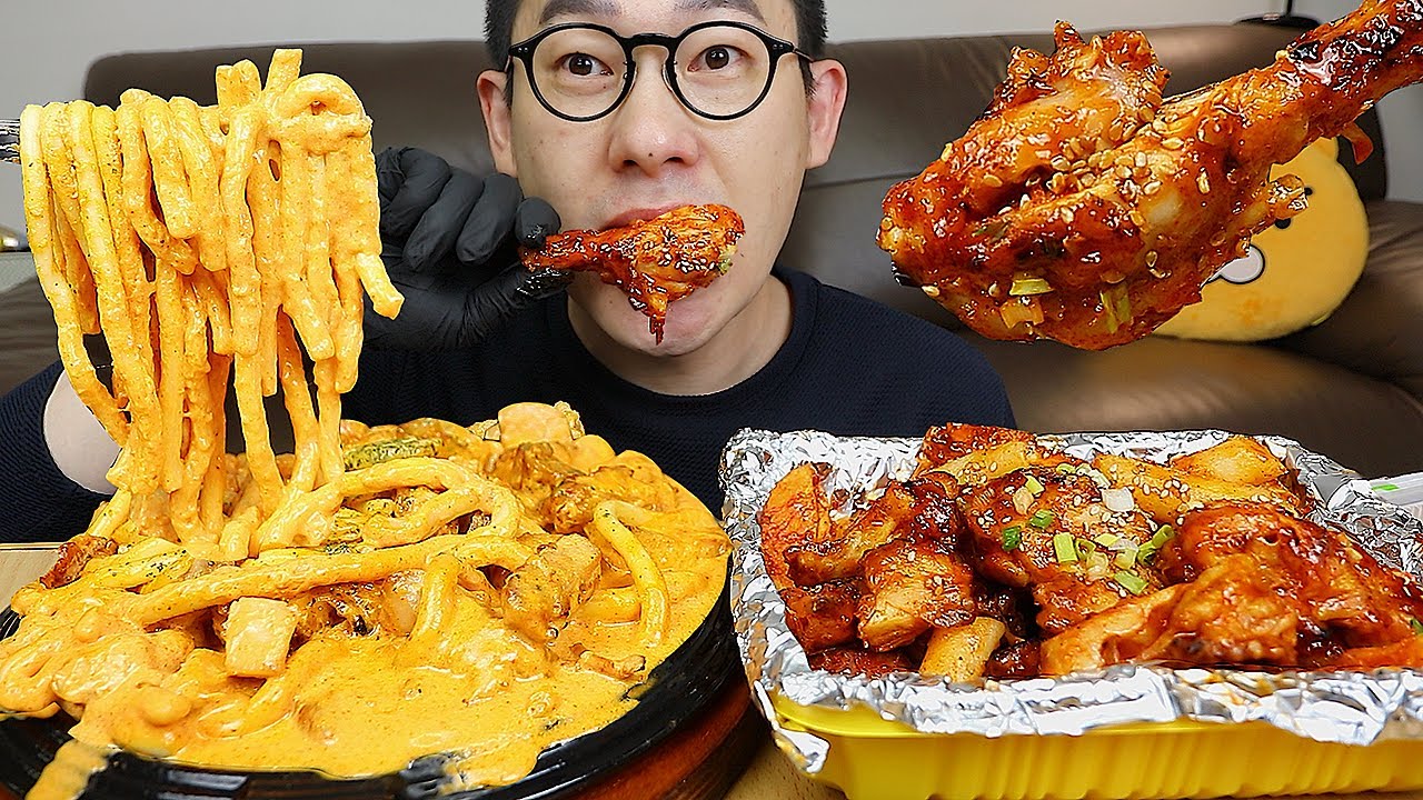 ASMR MUKBANGㅣROSE SAUCE CHICKEN &🔥 HOT SPICY CHICKENㅣEATING SHOW