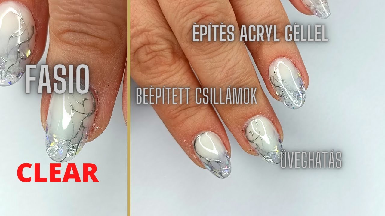 Latte ombre acryl géllel, beépített glitterekkel